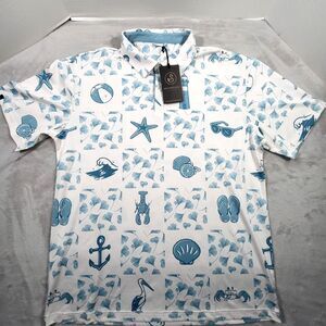 Swannies Golf Polo Mens Large White Blue Beach Lobster Anchor Coastal Print NWT